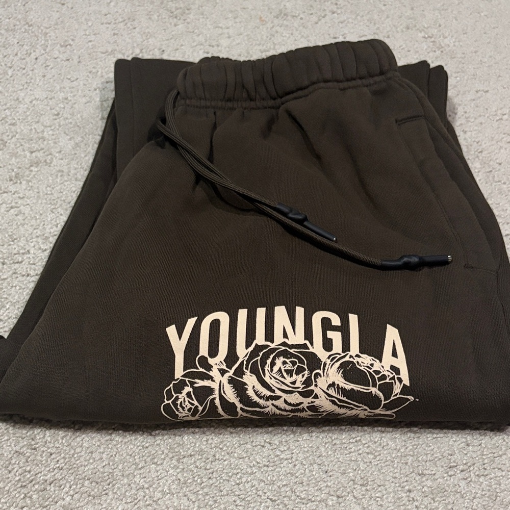 YoungLA Black Track Pants with White Graphic - Picture 7 of 8